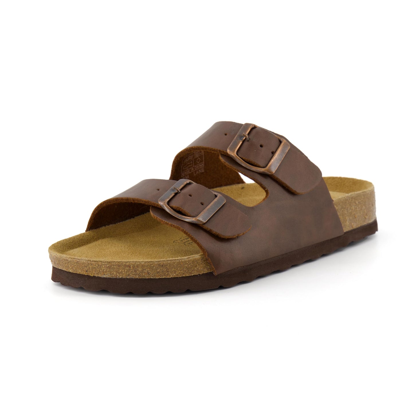 CUSHIONAIRE Lane Cork Footbed Sandal – Women's Double Buckle Slip-On, Brown