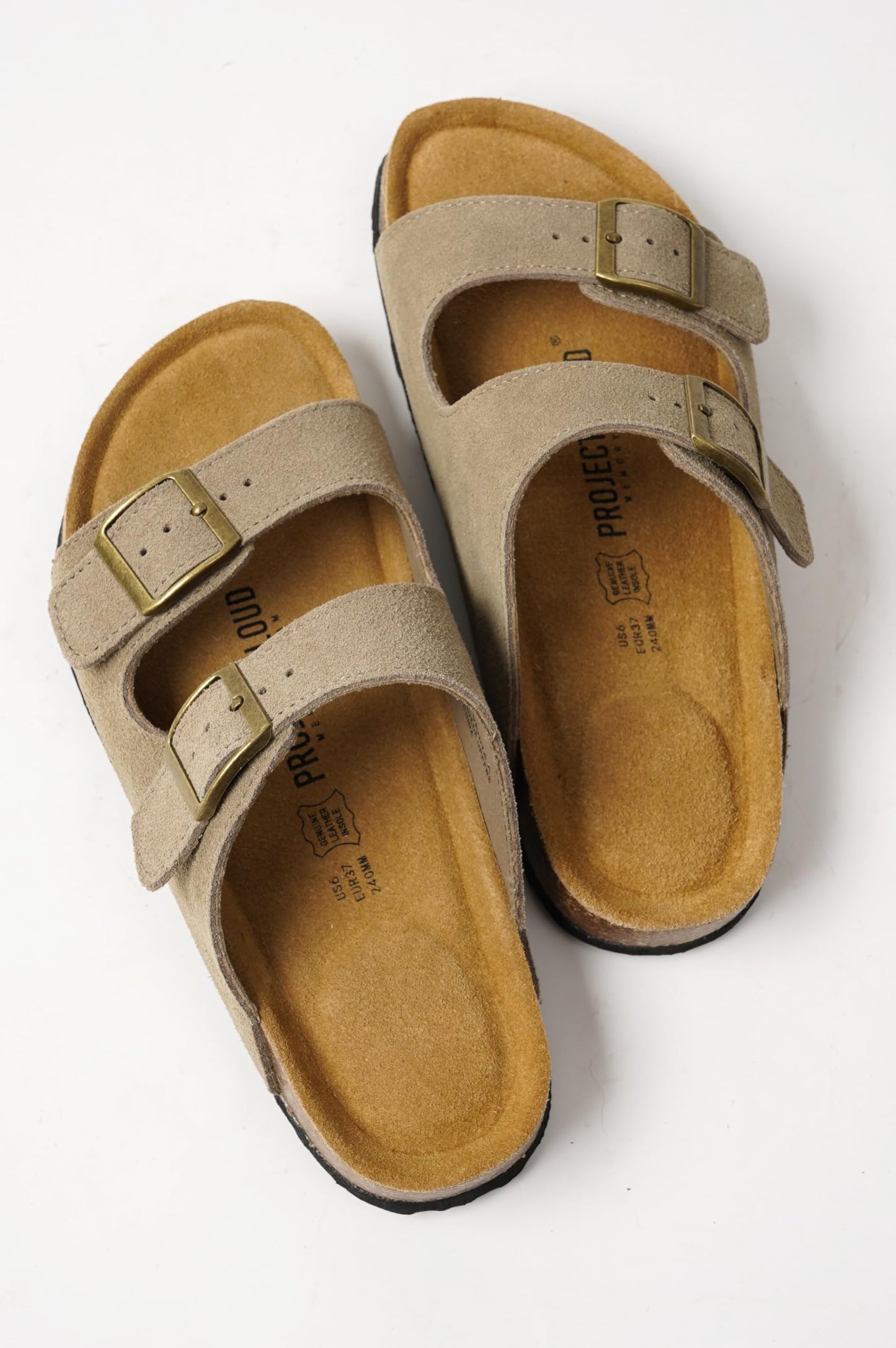 Project Cloud Women's Flat Leather Sandals – Cork Footbed with Memory Foam & Arch Support