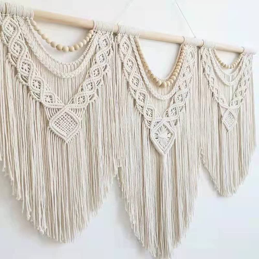 guzhiou Large Macrame Wall Hanging – 43" x 32", Wood Bead
