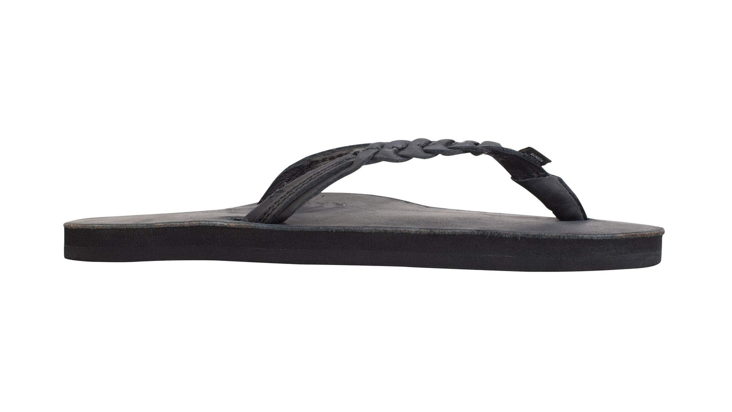 Rainbow Sandals Flirty Braidy Women's Leather Sandal – Single Braid Strap, Classic Black
