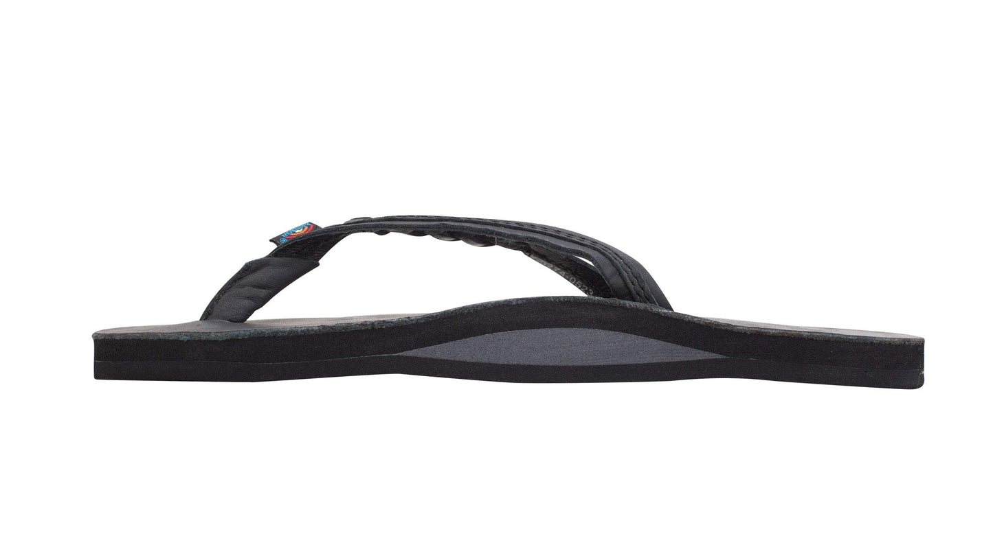 Rainbow Sandals Flirty Braidy Women's Leather Sandal – Single Braid Strap, Classic Black
