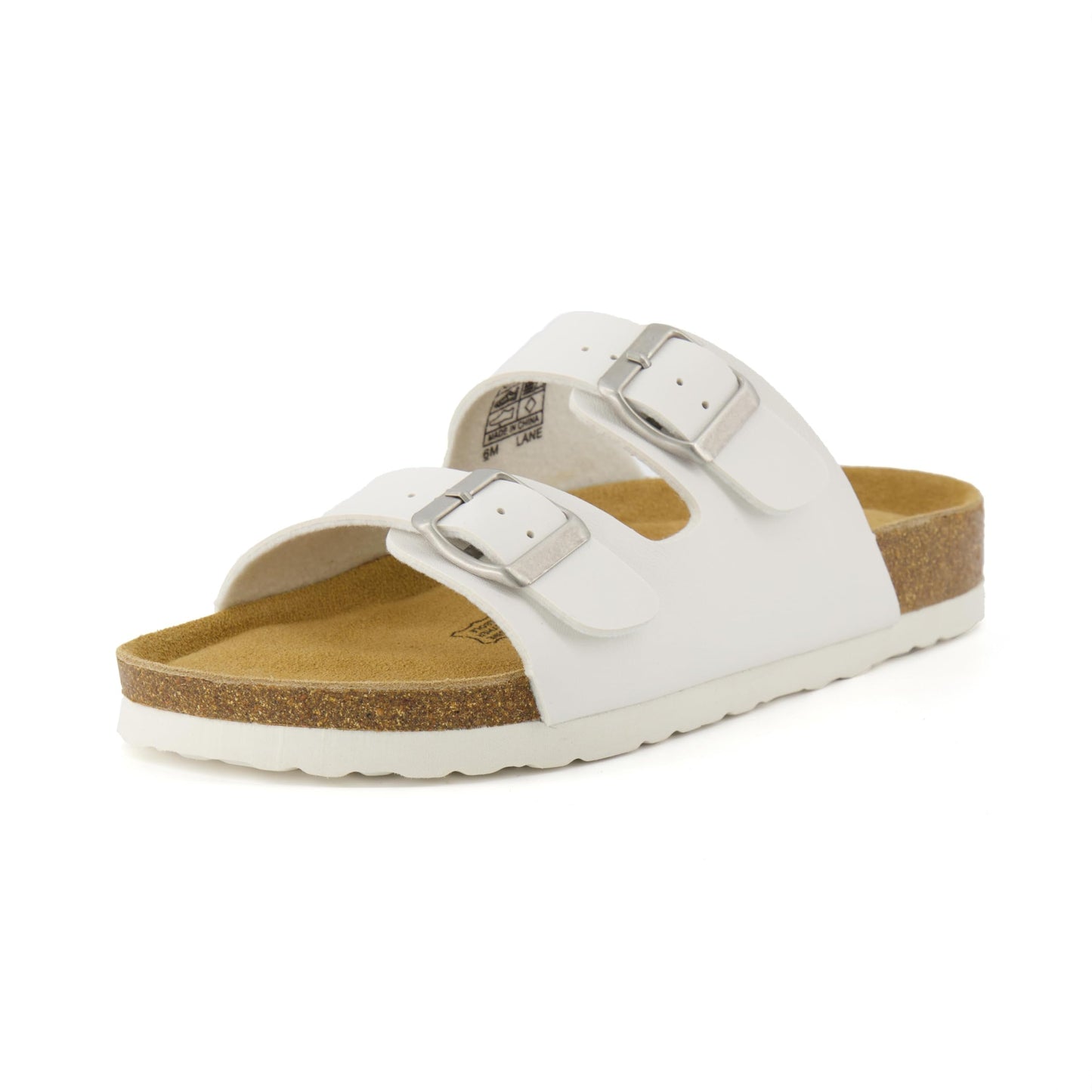 CUSHIONAIRE Lane Cork Footbed Sandal – Women's Double Buckle Slip-On, White