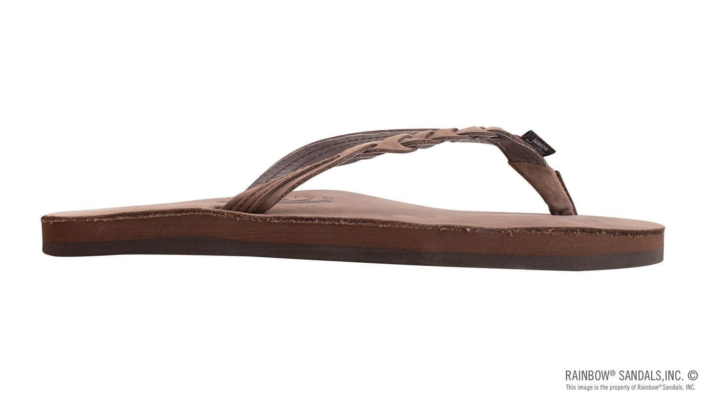 Rainbow Sandals Flirty Braidy Women's Leather Sandal – Single Braid Strap, Expresso