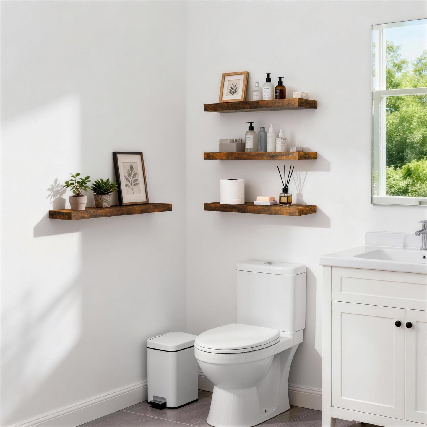BAYKA Floating Wall Shelves – Set of 2, Rustic Brown, 22.5"