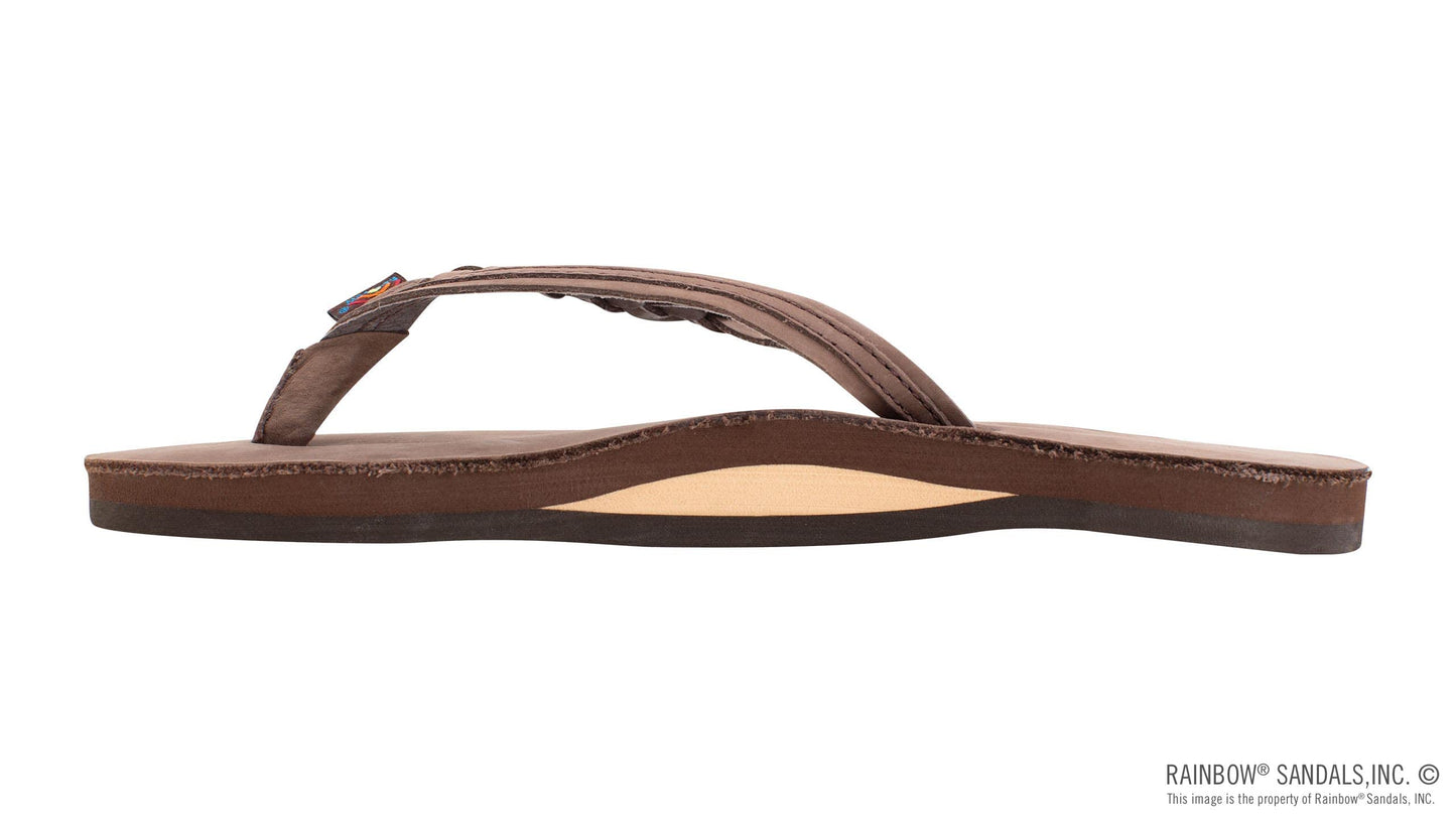 Rainbow Sandals Flirty Braidy Women's Leather Sandal – Single Braid Strap, Expresso