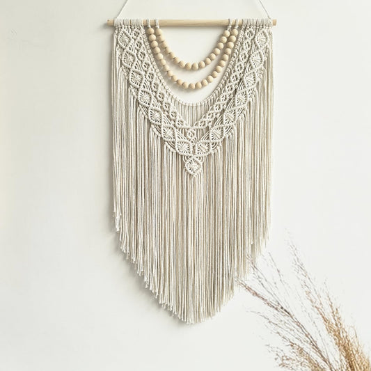guzhiou Geometric Macrame Wall Hanging – 31.5" x 17", Wood Bead