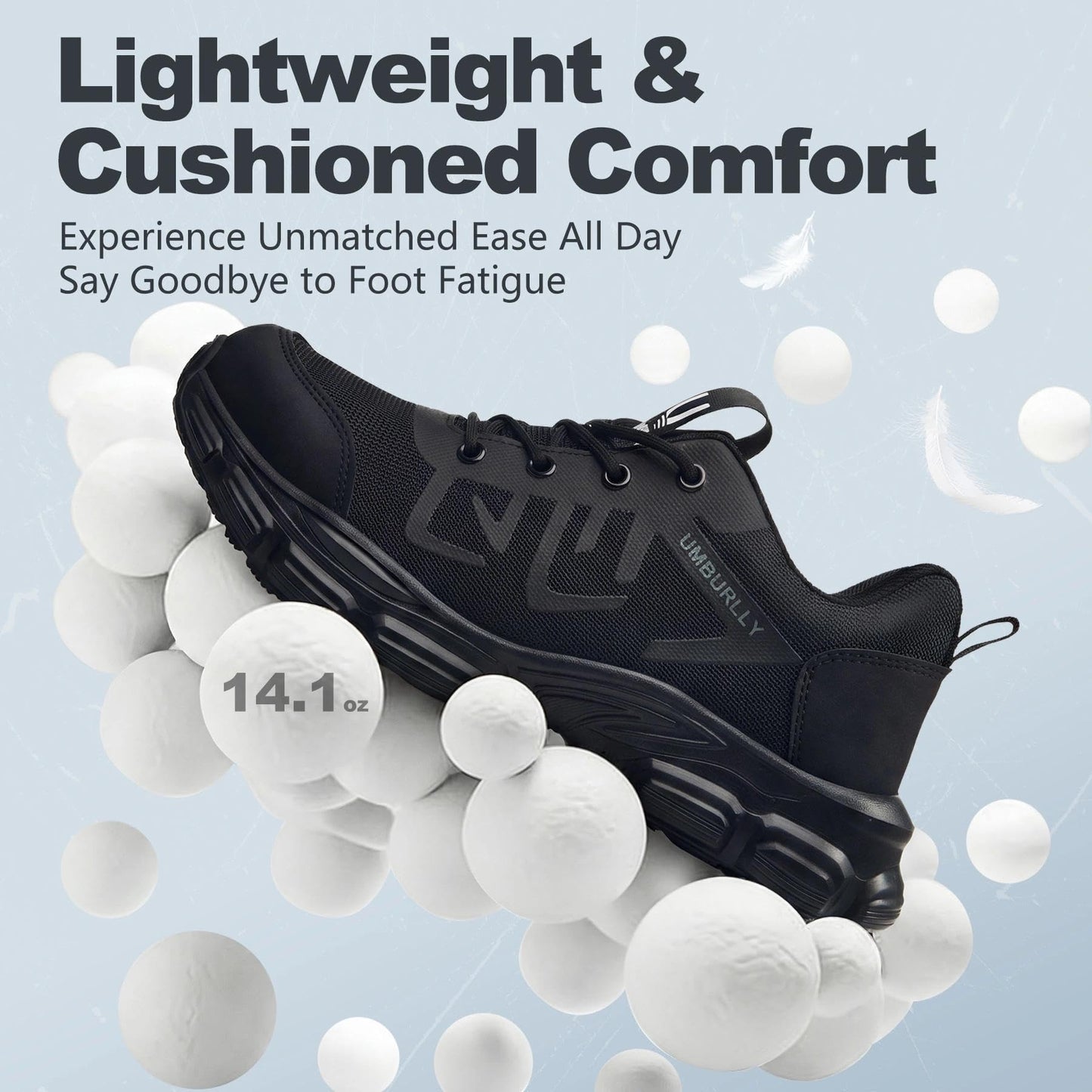 Hogent Steel Toe Work Shoes – Lightweight Safety Sneakers for Men & Women, Black
