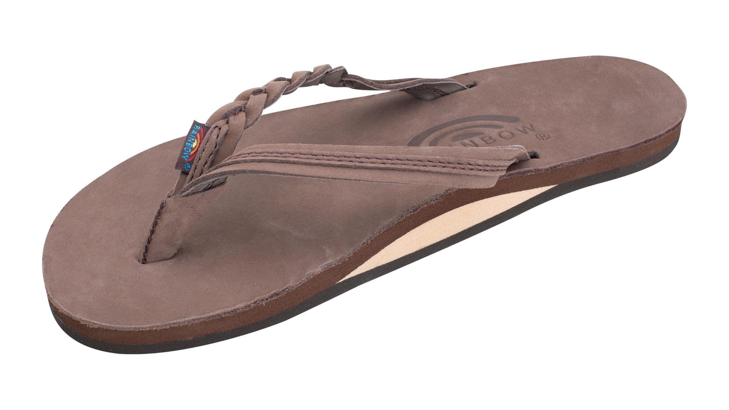 Rainbow Sandals Flirty Braidy Women's Leather Sandal – Single Braid Strap, Expresso