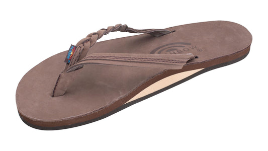 Rainbow Sandals Flirty Braidy Women's Leather Sandal – Single Braid Strap, Expresso