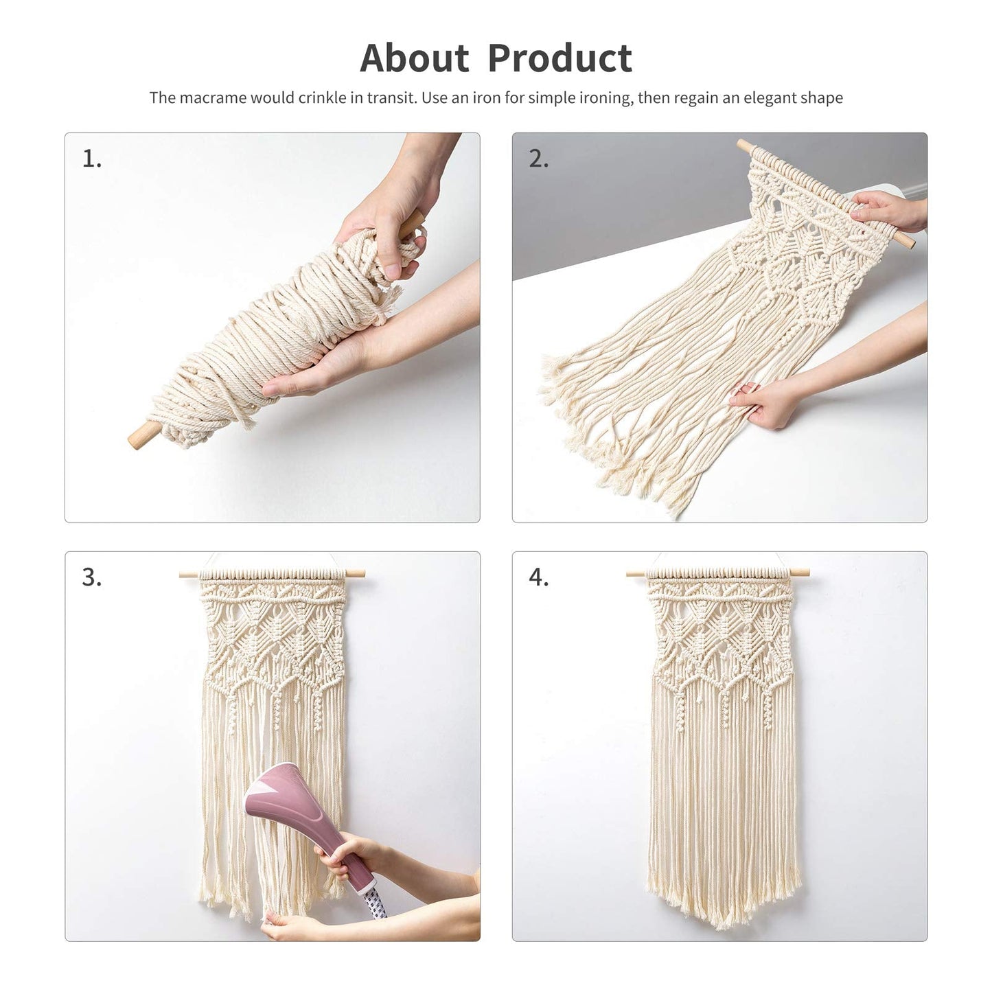 Mkono Macrame Wall Hanging – Set of 2, Boho Cotton, 28" x 13"