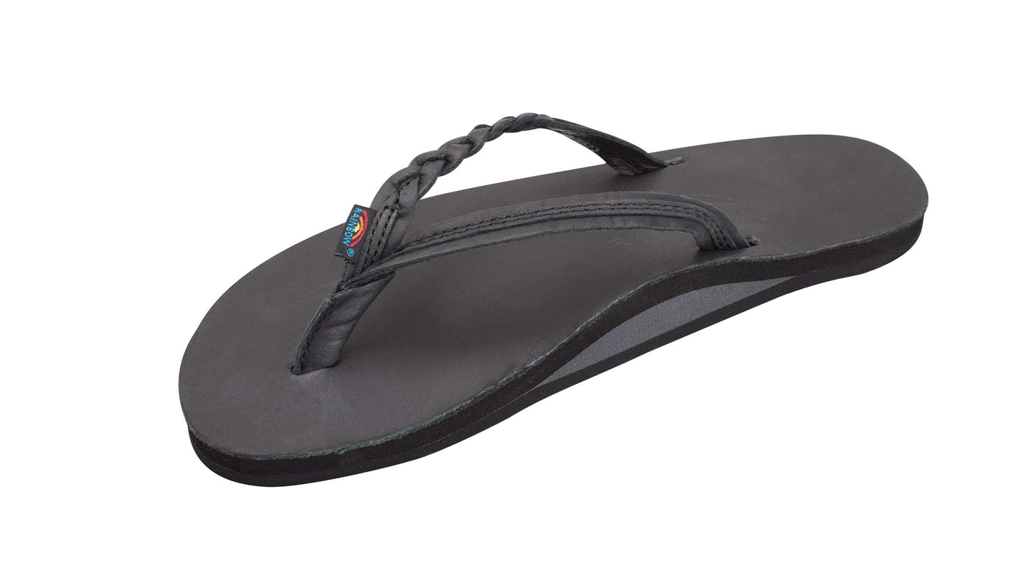 Rainbow Sandals Flirty Braidy Women's Leather Sandal – Single Braid Strap, Classic Black