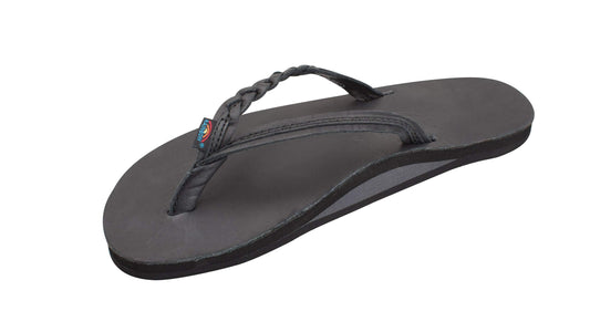 Rainbow Sandals Flirty Braidy Women's Leather Sandal – Single Braid Strap, Classic Black