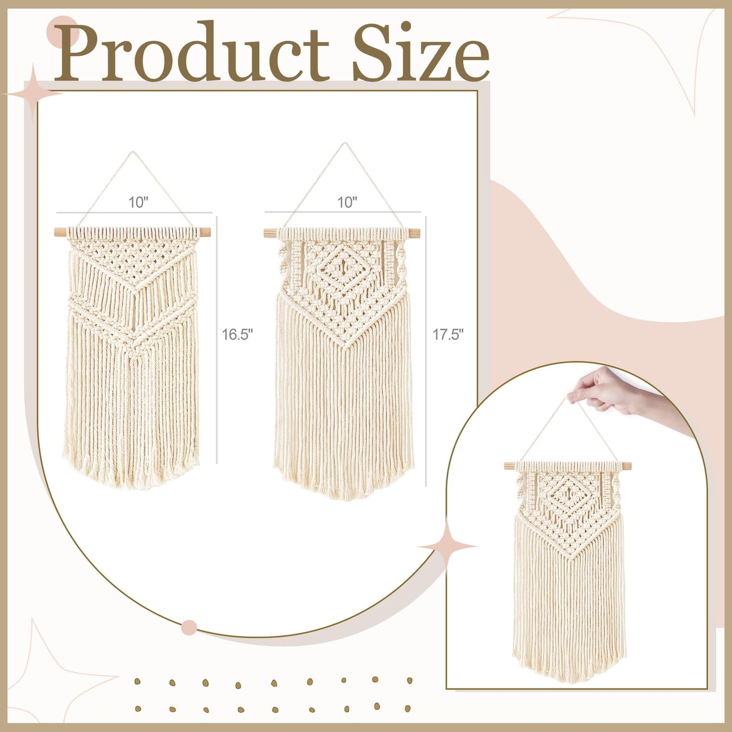 Dahey Small Macrame Wall Hanging – Set of 2, Boho Cotton Decor
