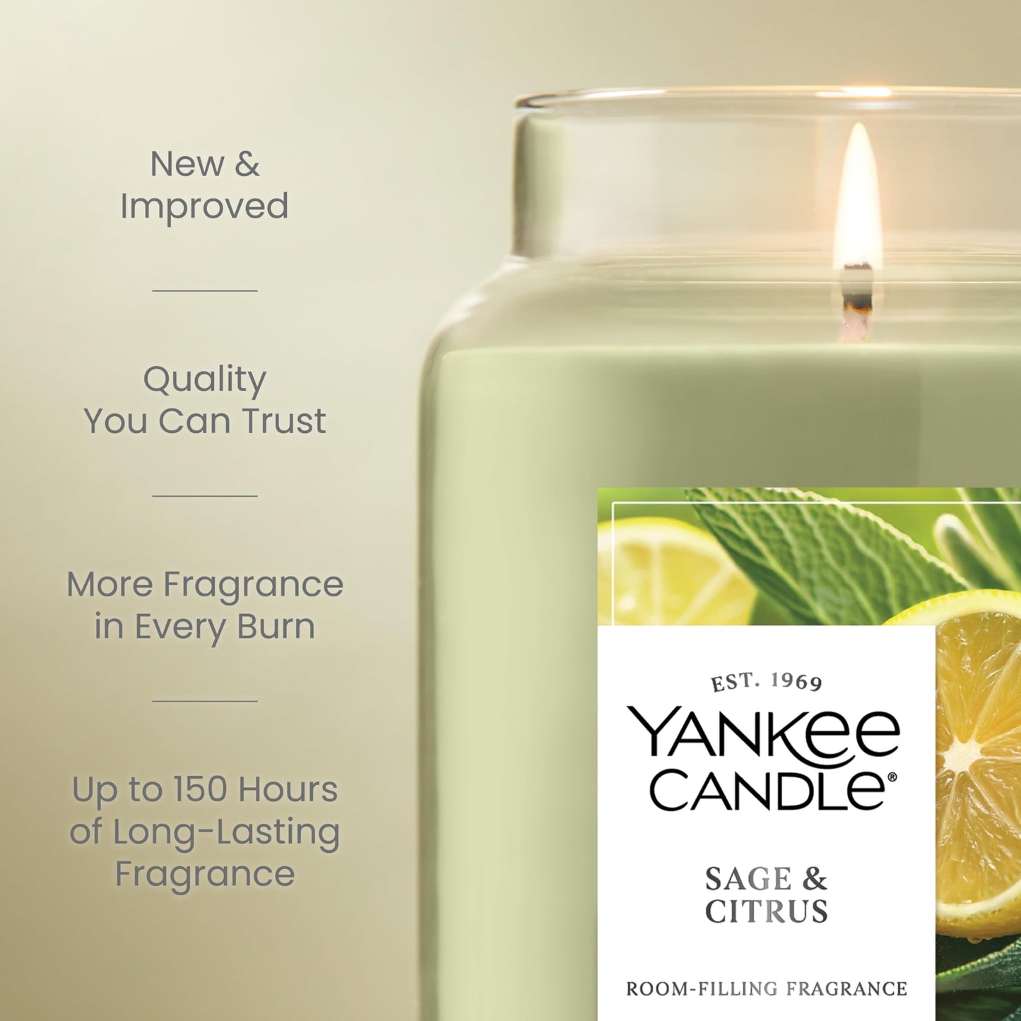 Yankee Candle Large Jar – Sage & Citrus, 22 oz, Up to 150 Hours