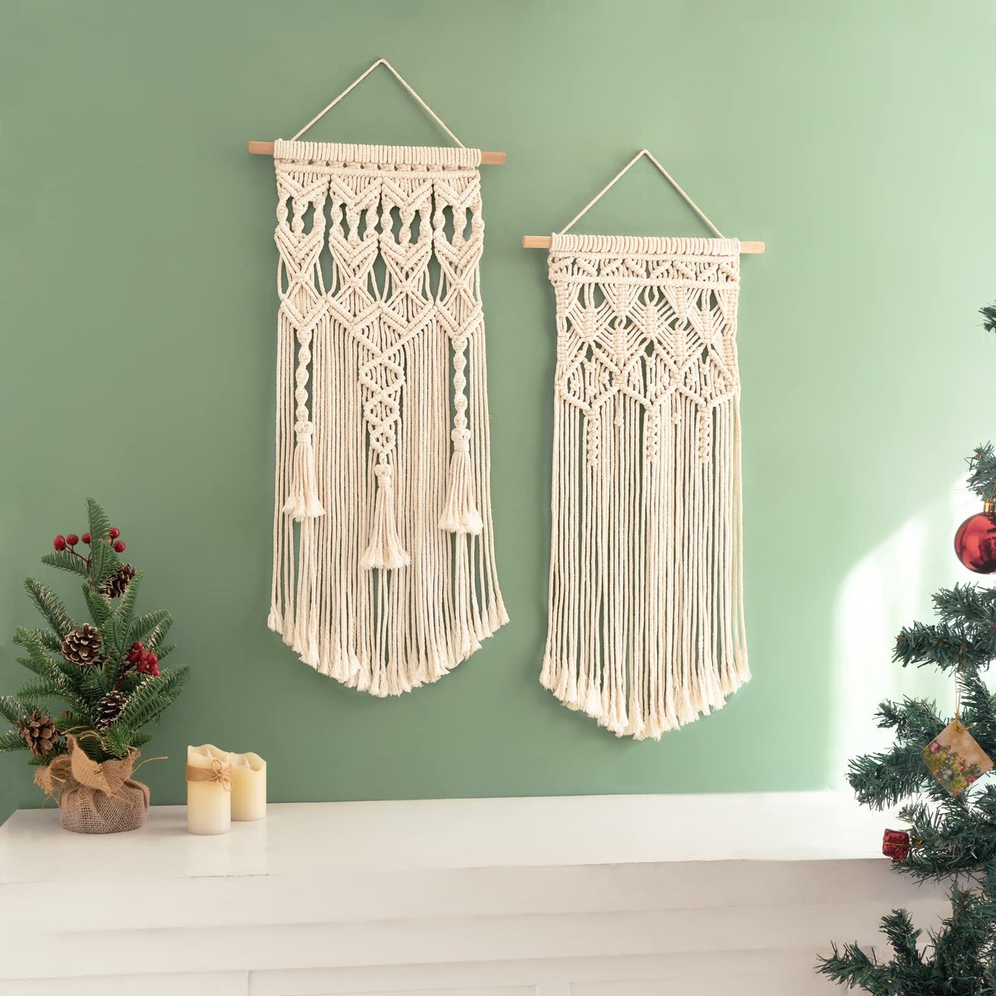 Mkono Macrame Wall Hanging – Set of 2, Boho Cotton, 28" x 13"
