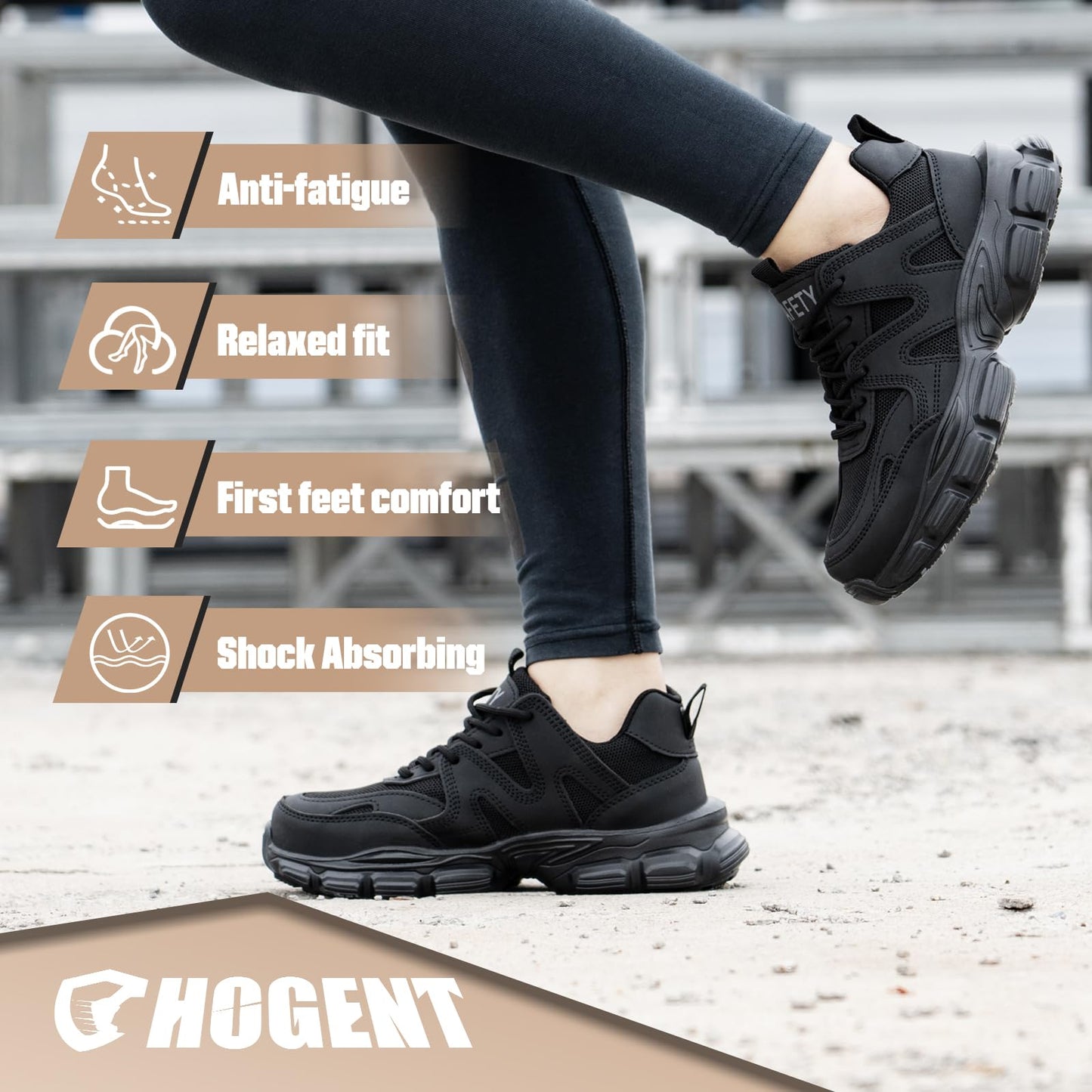 Steel Toe Work Sneakers – Wide Fit, Non-Slip Composite Safety Shoes, Unisex