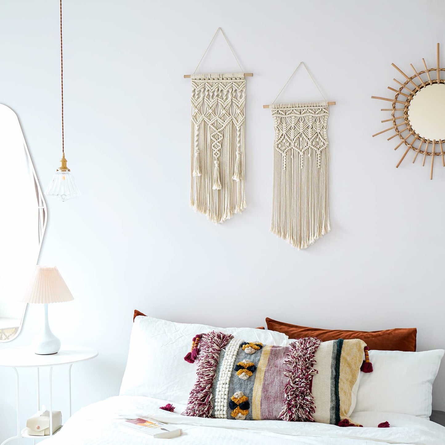 Mkono Macrame Wall Hanging – Set of 2, Boho Cotton, 28" x 13"