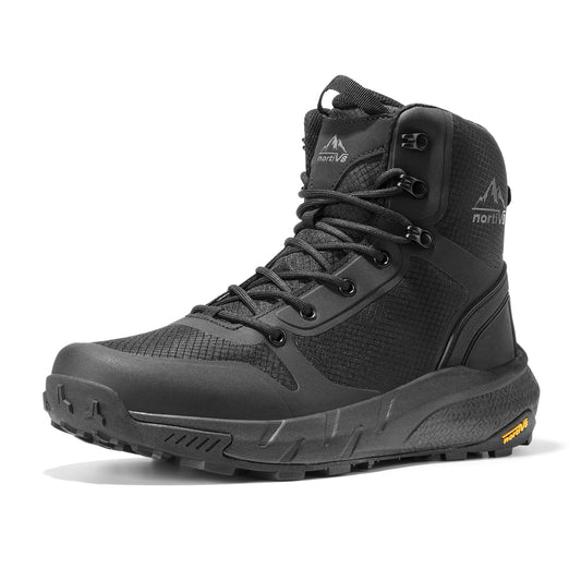 NORTIV 8 Men's Tactical Work Boot – Side Zip Combat Hiking Boot, Black