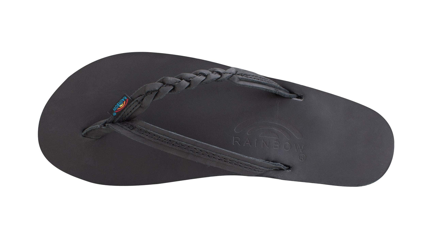 Rainbow Sandals Flirty Braidy Women's Leather Sandal – Single Braid Strap, Classic Black
