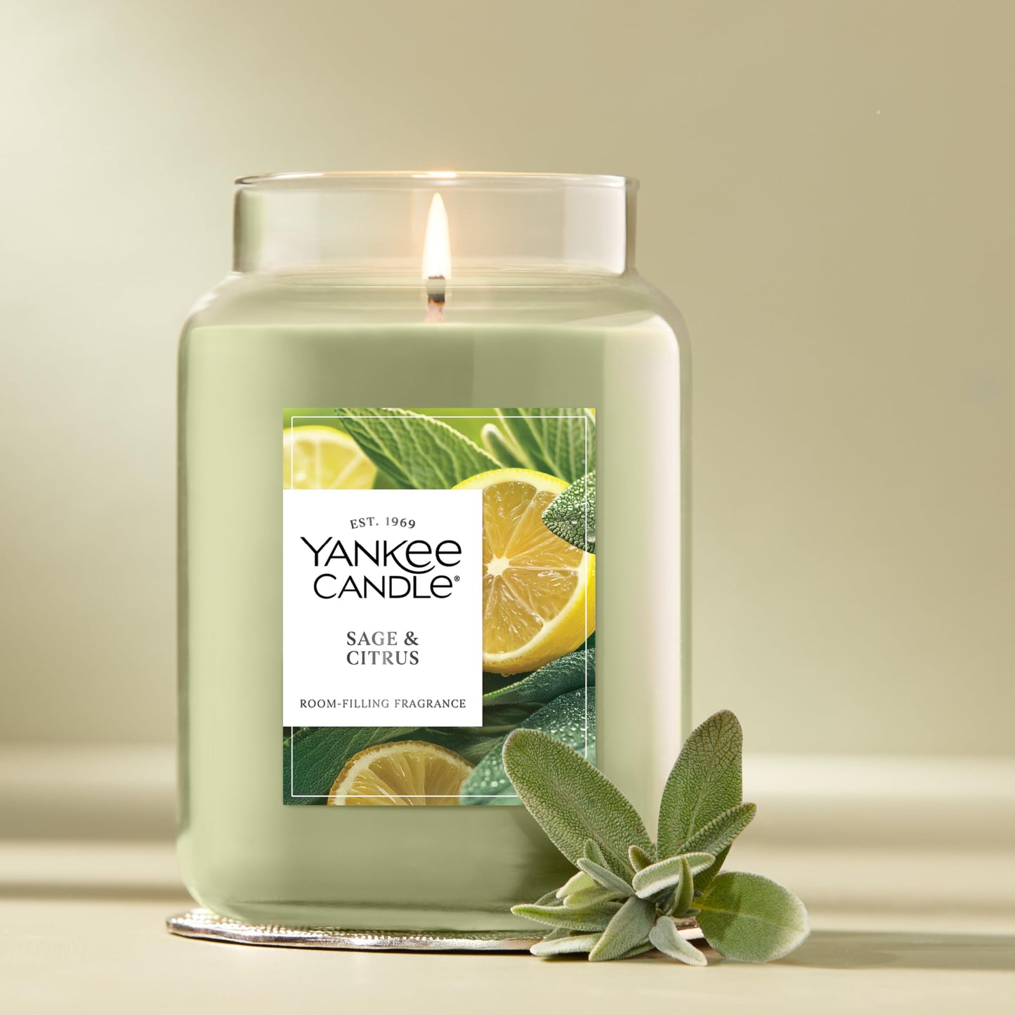 Yankee Candle Large Jar – Sage & Citrus, 22 oz, Up to 150 Hours