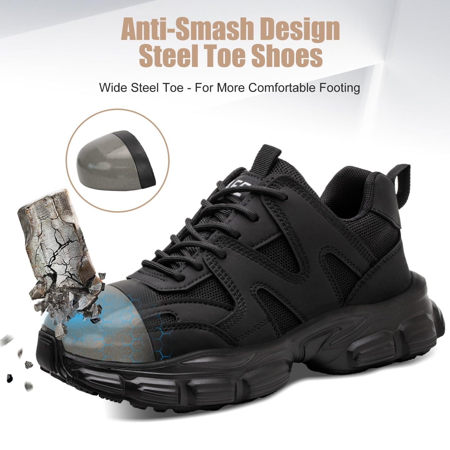 Steel Toe Work Sneakers – Wide Fit, Non-Slip Composite Safety Shoes, Unisex
