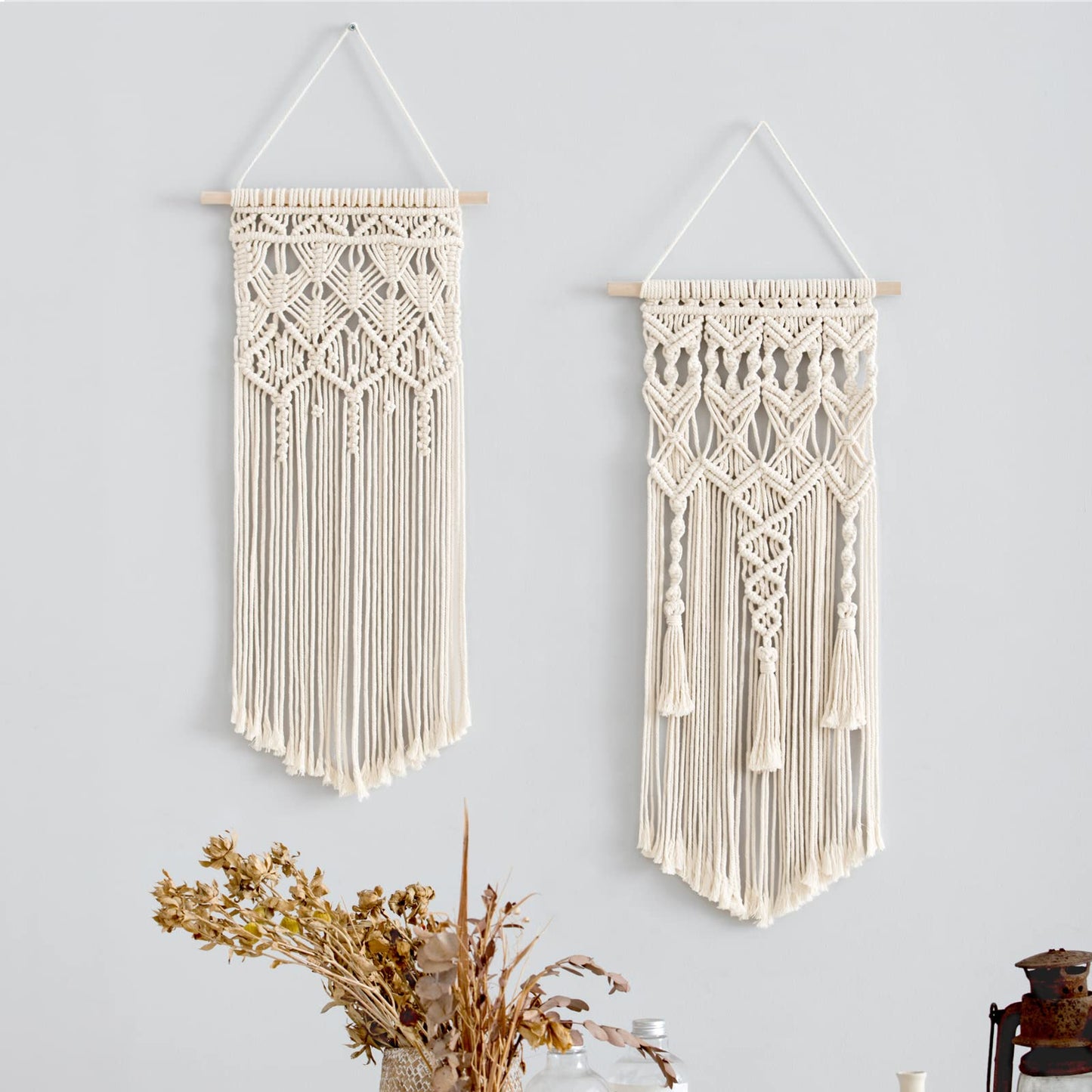 Mkono Macrame Wall Hanging – Set of 2, Boho Cotton, 28" x 13"