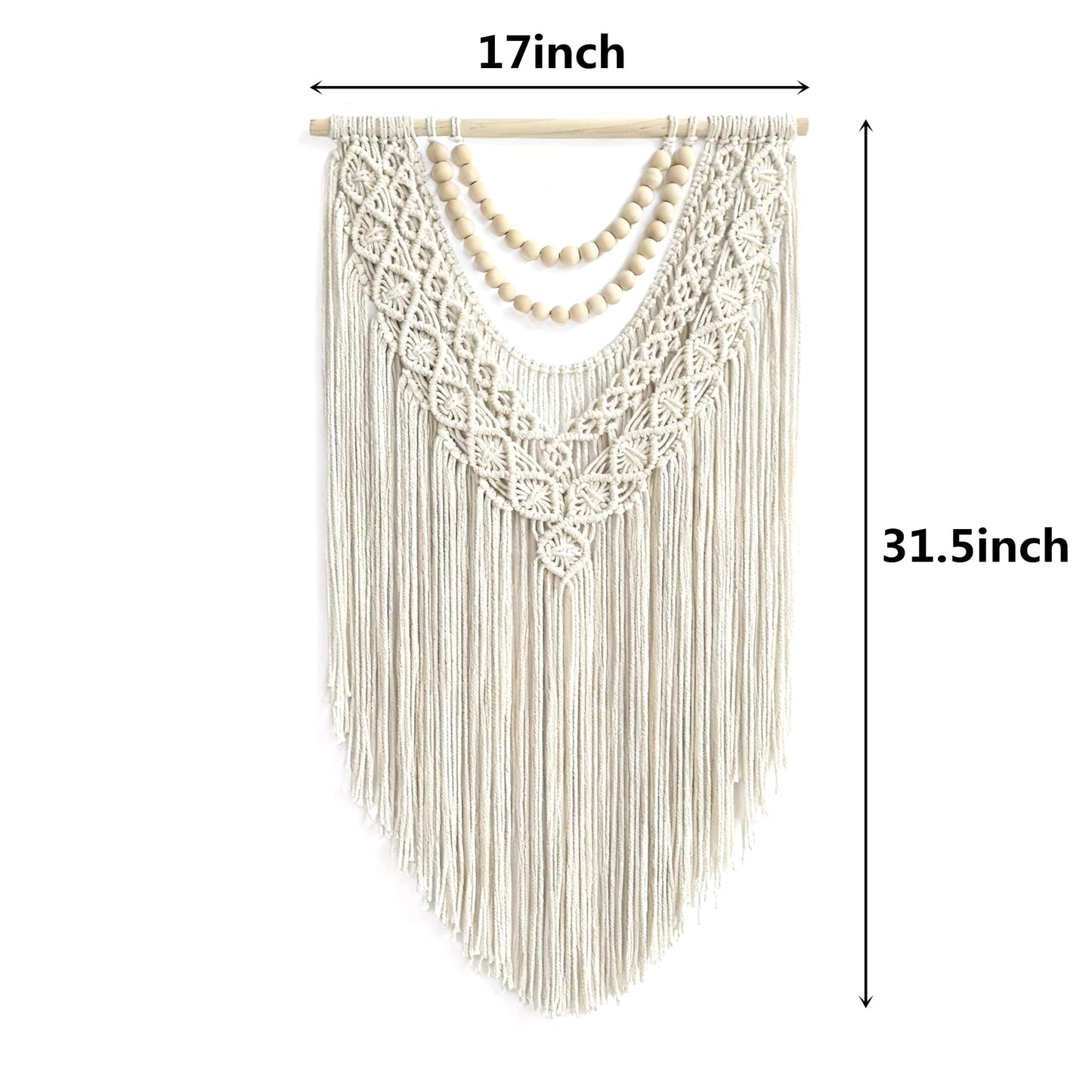 guzhiou Geometric Macrame Wall Hanging – 31.5" x 17", Wood Bead