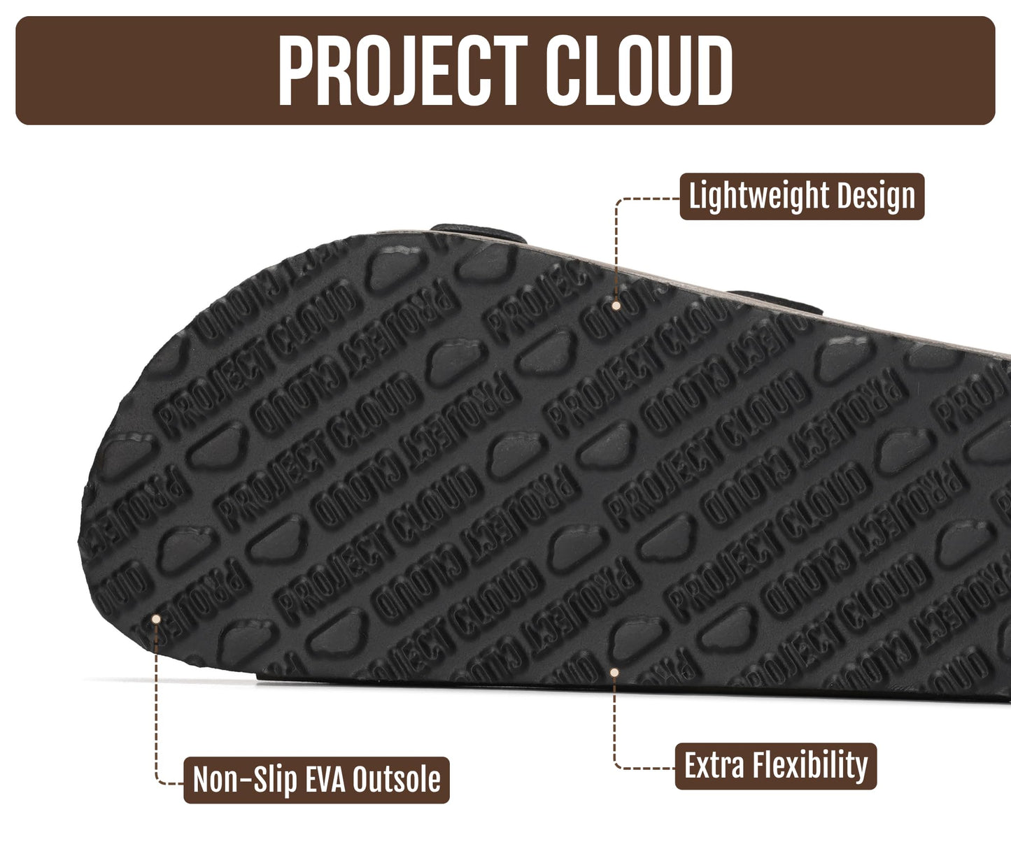 Project Cloud Women's Flat Leather Sandals – Cork Footbed with Memory Foam & Arch Support