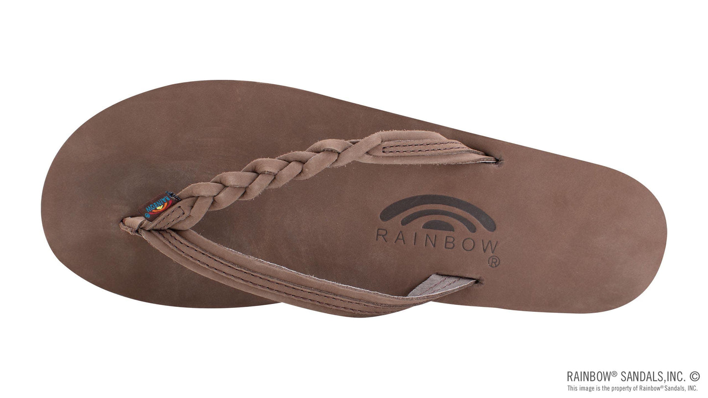Rainbow Sandals Flirty Braidy Women's Leather Sandal – Single Braid Strap, Expresso