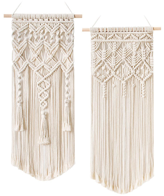Mkono Macrame Wall Hanging – Set of 2, Boho Cotton, 28" x 13"