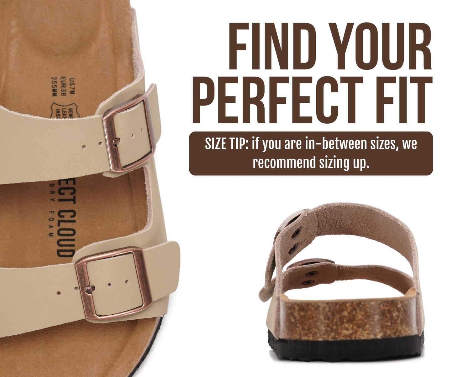 Project Cloud Venita Women's Slide Sandal – Genuine Leather, Memory Foam Cork Footbed, Beige