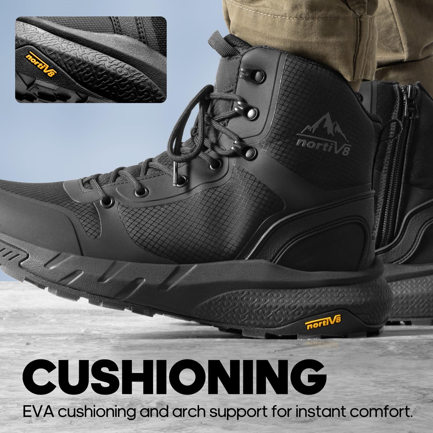 NORTIV 8 Men's Tactical Work Boot – Side Zip Combat Hiking Boot, Black