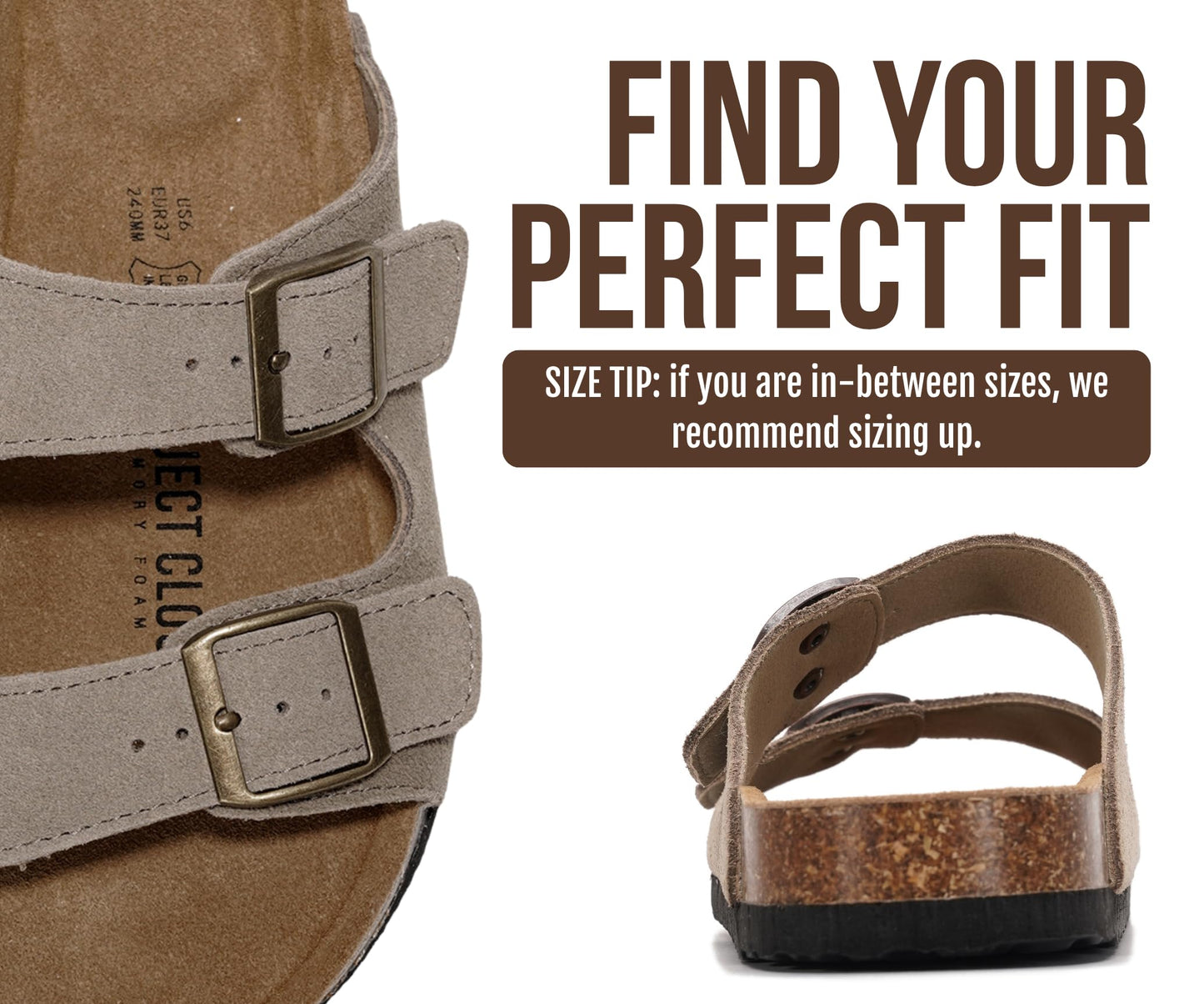Project Cloud Women's Flat Leather Sandals – Cork Footbed with Memory Foam & Arch Support
