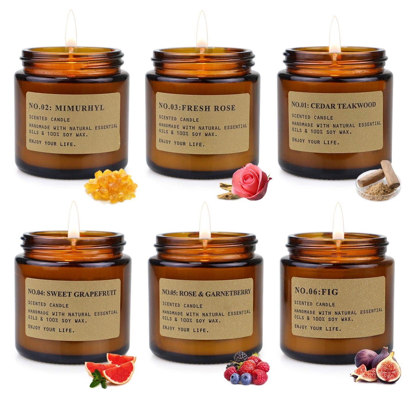 MOULENGGU Soy Wax Scented Candles Gift Set – 6 Pack, Amber Jars