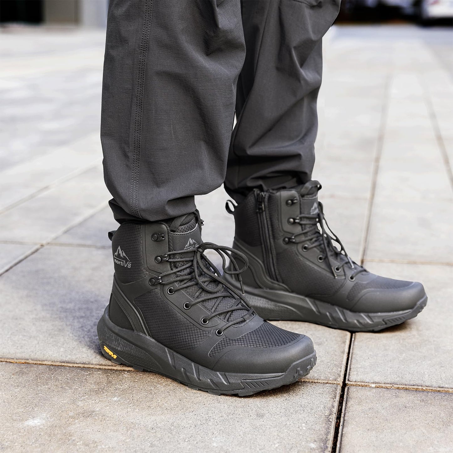 NORTIV 8 Men's Tactical Work Boot – Side Zip Combat Hiking Boot, Black