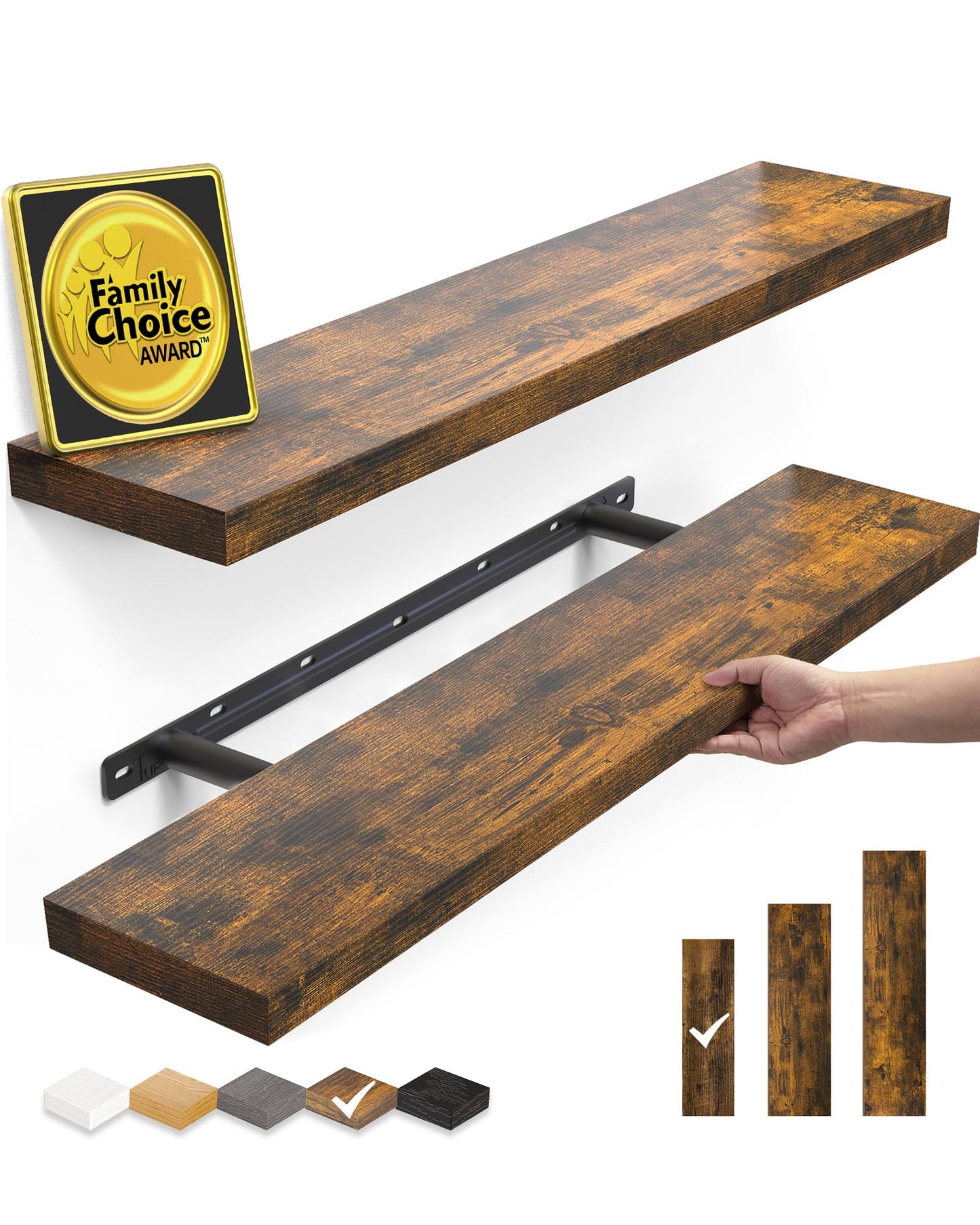 BAYKA Floating Wall Shelves – Set of 2, Rustic Brown, 22.5"