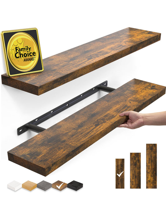 BAYKA Floating Wall Shelves – Set of 2, Rustic Brown, 22.5"