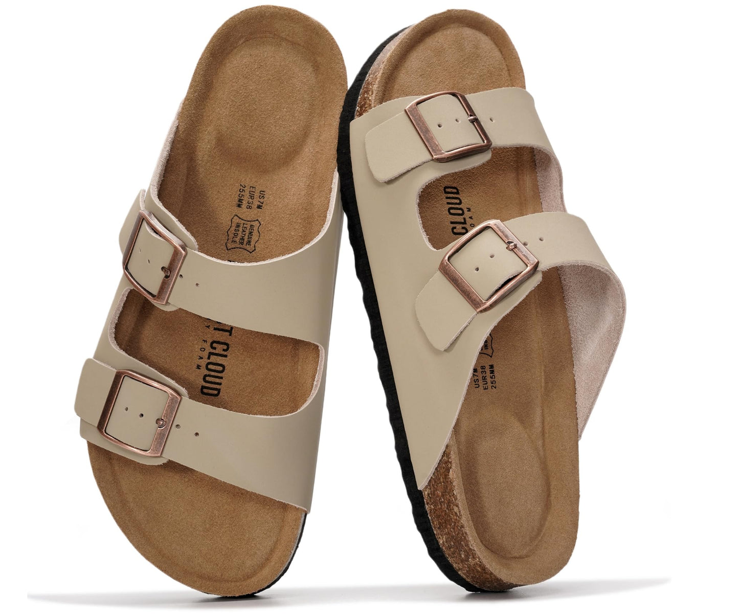 Project Cloud Venita Women's Slide Sandal – Genuine Leather, Memory Foam Cork Footbed, Beige