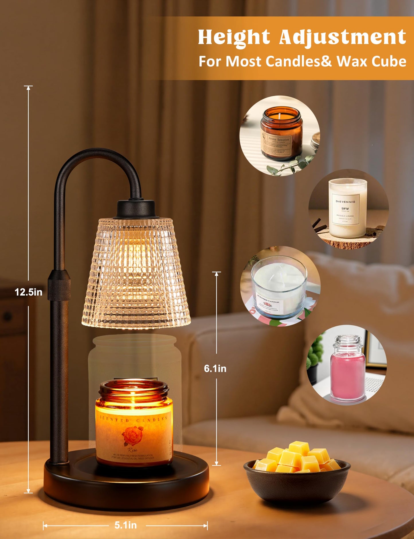 Innqoo Candle Warmer Lamp with Timer – Dimmable, Height Adjustable