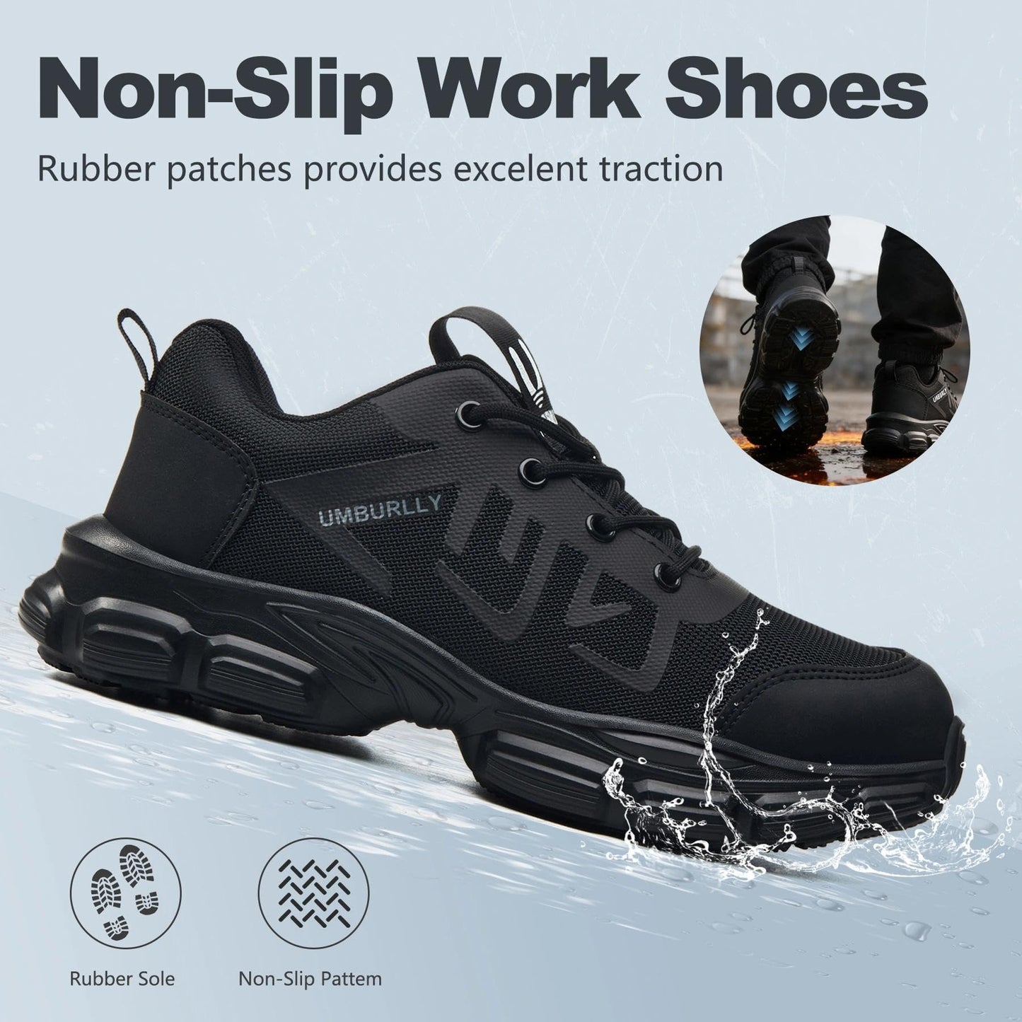 Hogent Steel Toe Work Shoes – Lightweight Safety Sneakers for Men & Women, Black