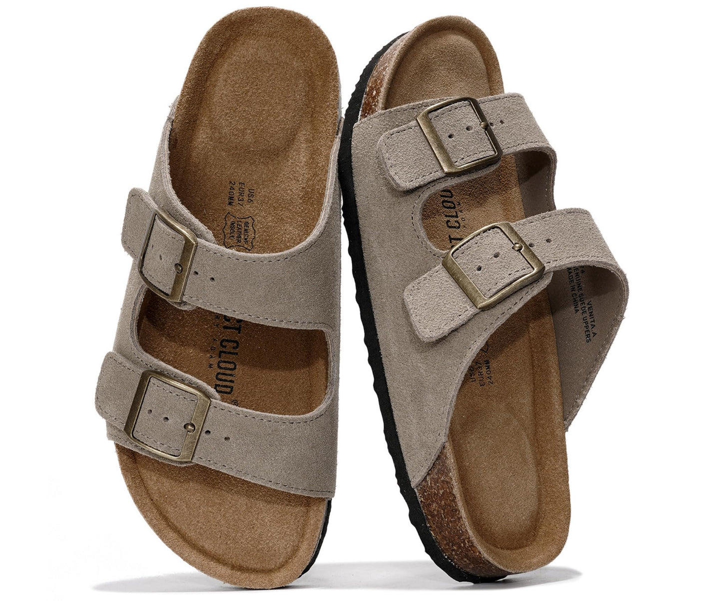 Project Cloud Women's Flat Leather Sandals – Cork Footbed with Memory Foam & Arch Support