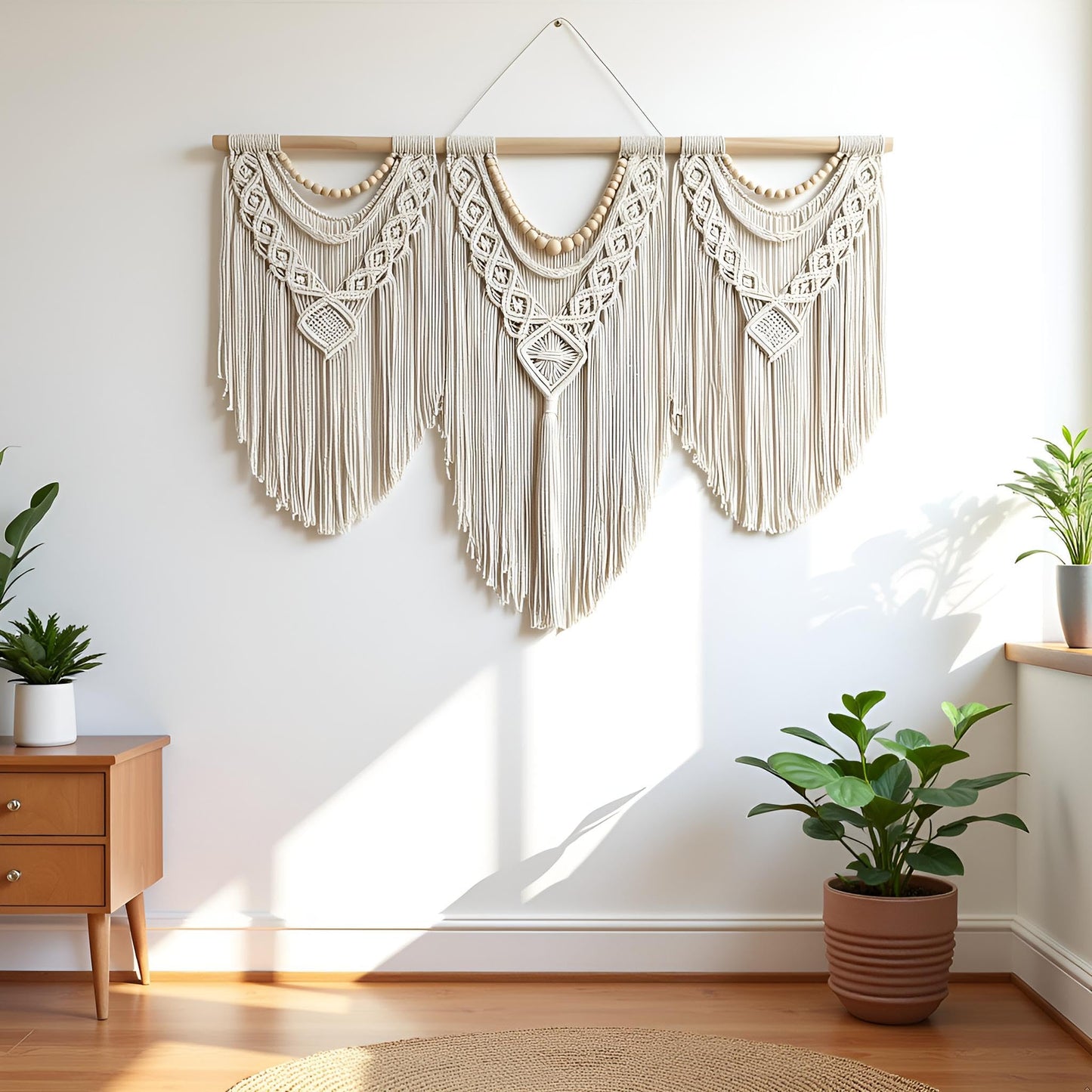 guzhiou Large Macrame Wall Hanging – 43" x 32", Wood Bead