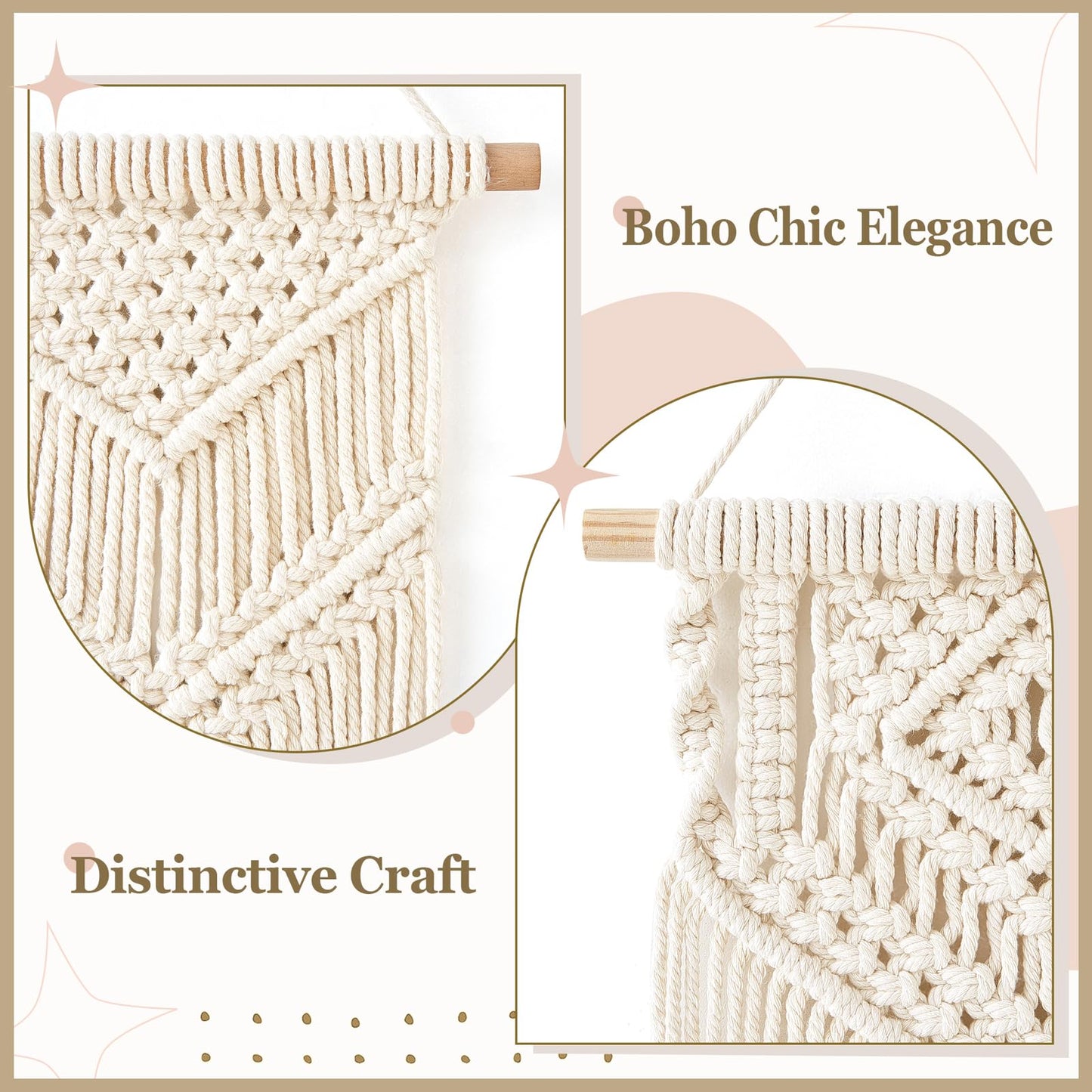 Dahey Small Macrame Wall Hanging – Set of 2, Boho Cotton Decor
