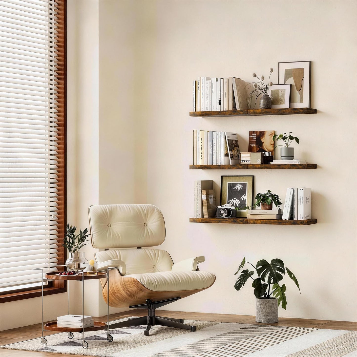 BAYKA Floating Wall Shelves – Set of 2, Rustic Brown, 22.5"