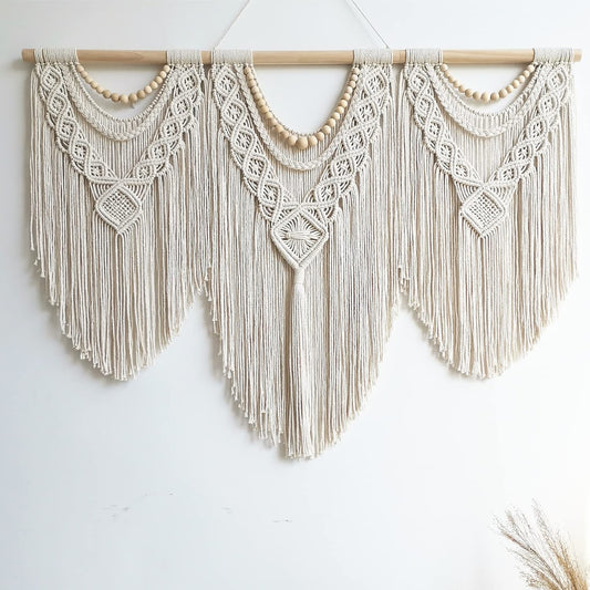 guzhiou Large Macrame Wall Hanging – 43" x 32", Wood Bead