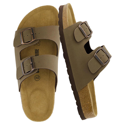 CUSHIONAIRE Lane Cork Footbed Sandal – Women's Double Buckle Slip-On, Brown