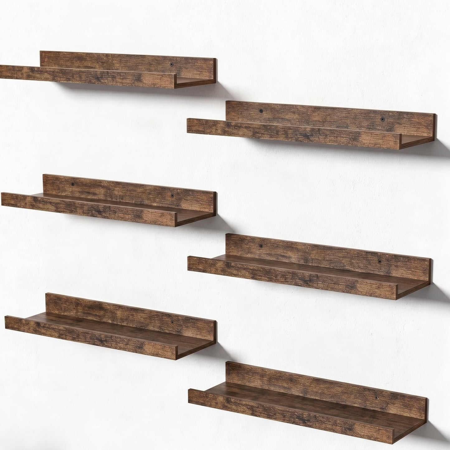 upsimples Wooden Floating Shelves – 6-Pack, Brown, Wall Mounted