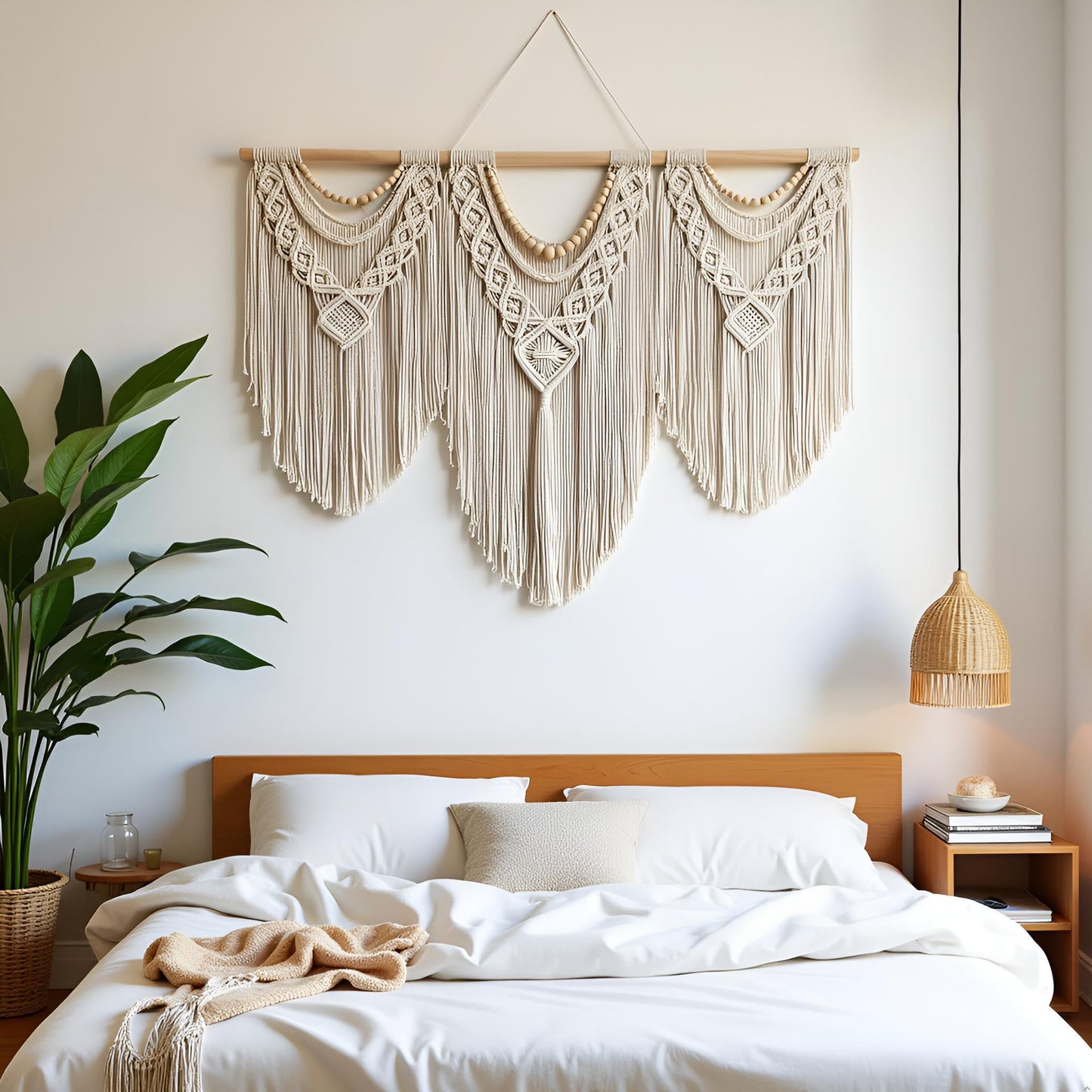 guzhiou Large Macrame Wall Hanging – 43" x 32", Wood Bead