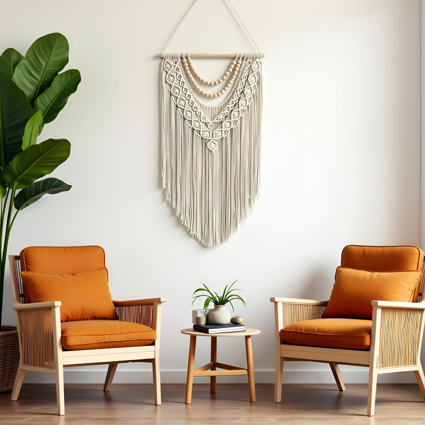 guzhiou Geometric Macrame Wall Hanging – 31.5" x 17", Wood Bead